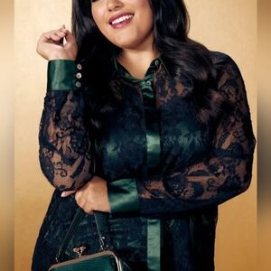 Modcloth Satin Lace Layered Blouse & Camisole Set Plus Size 4X